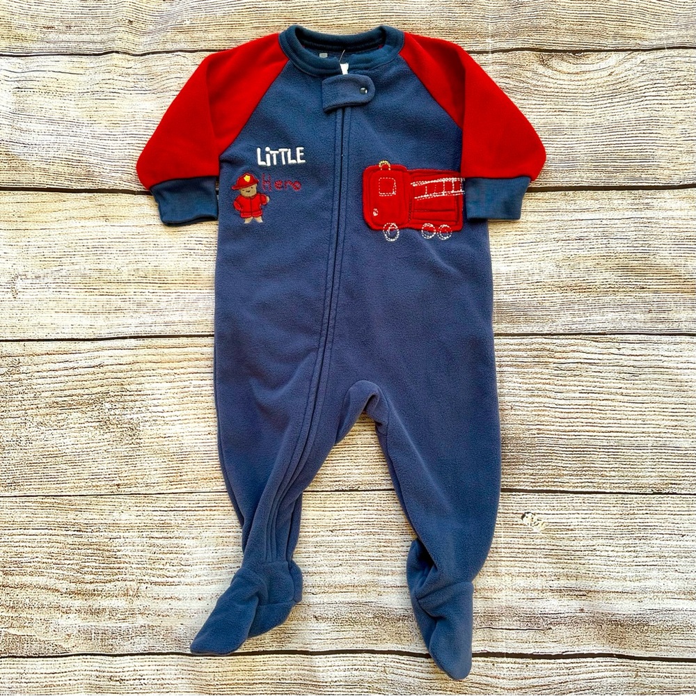 NWT Carter’s Bear & Firetruck Blue Fleece Footie Sleeper Boy’s Sz 6M